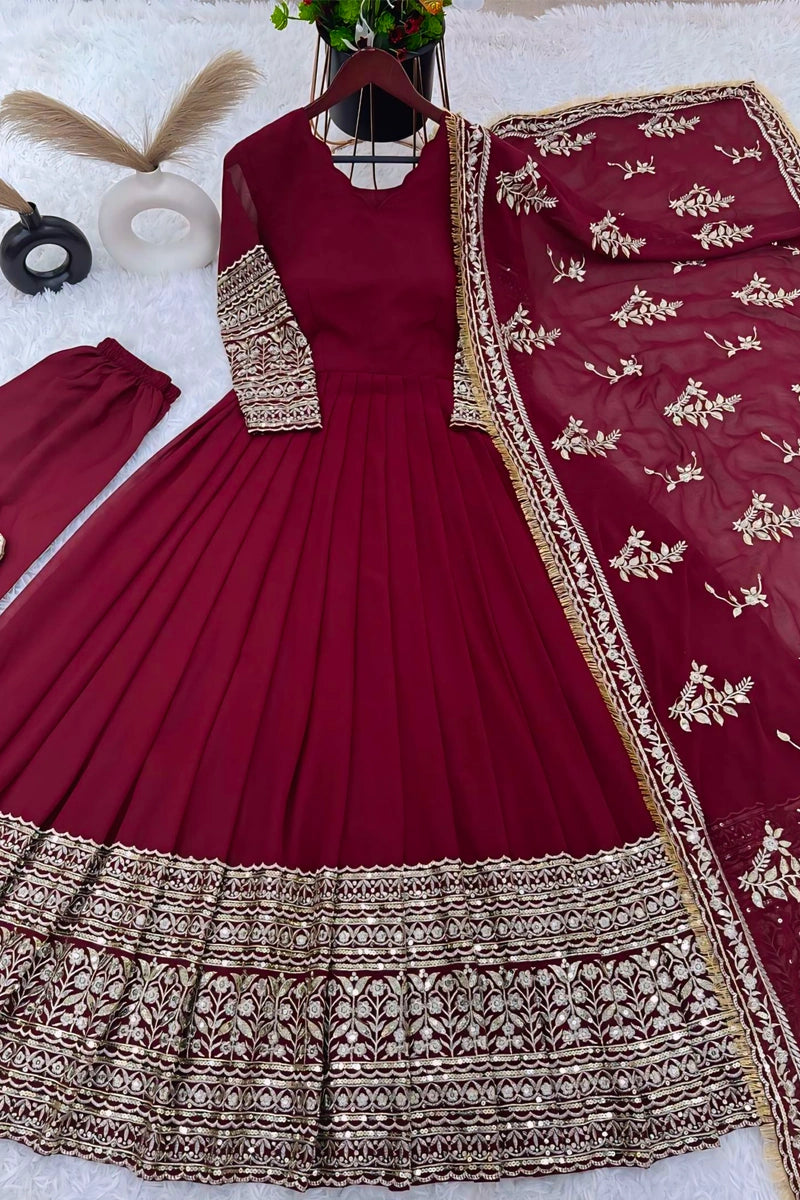 Maroon Long Gown For Wedding