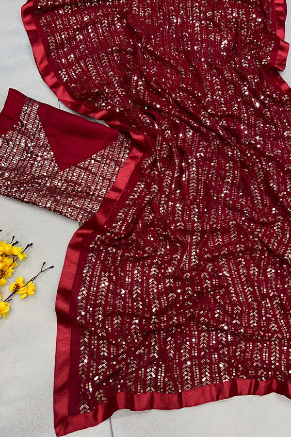 Maroon Sequin Saree