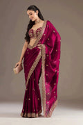 Maroon Satin Silk Saree for Wedding Guest Look