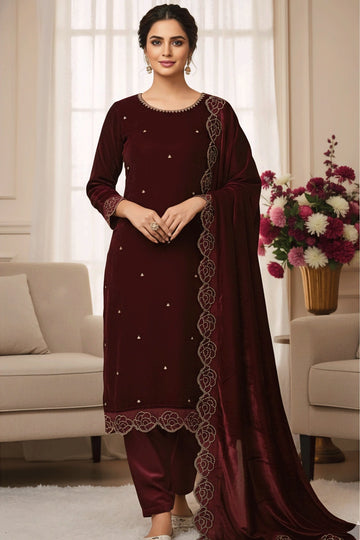 Maroon Velvet Suit