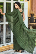 Mehendi Green Color Chinnon Silk Pleat Ruffle Silk Saree Design