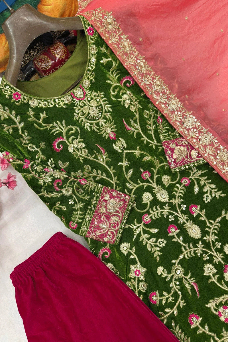 Mehendi Wear Velvet Embroidery Dress for Winter