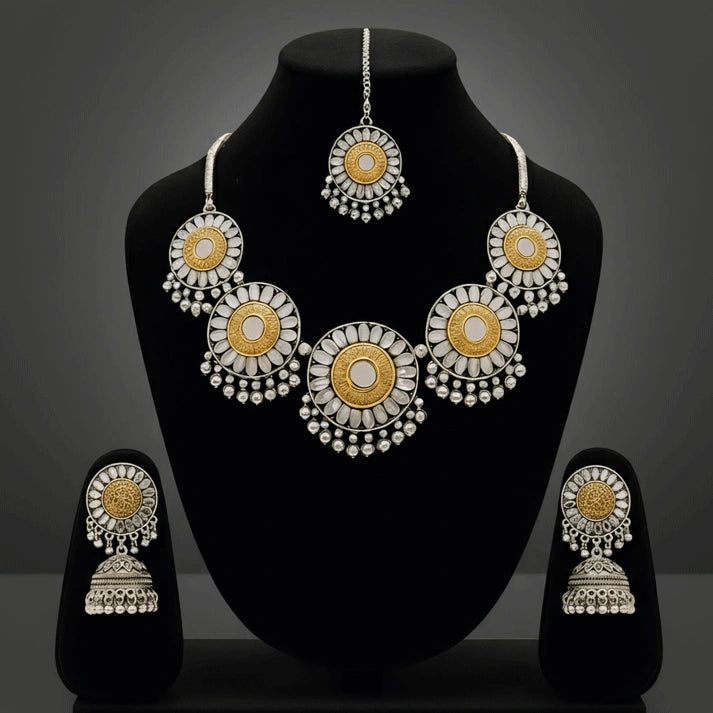 Mirror Work Necklace with Maang Tikka