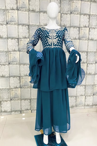 Modern Gharara Sharara dress for Wedding Teal - Anaya Designer Studio