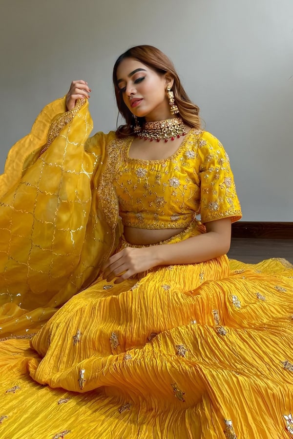 Party Wear Crop Top Lehenga For Haldi Ceremony - Anaya Designer Studio