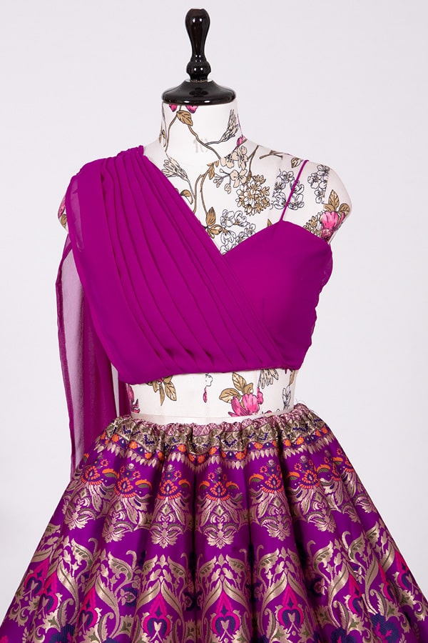 Latest Crop Top Banarasi Lehengas For Bride Sister - Anaya Designer Studio