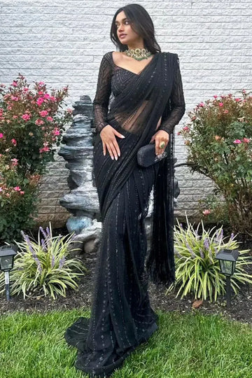 Farewell Special Black Saree For Girls - Main Image