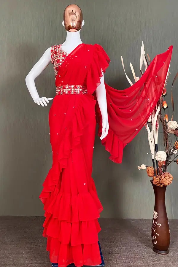 Modern Twist Ruffle Saree with Belt Look