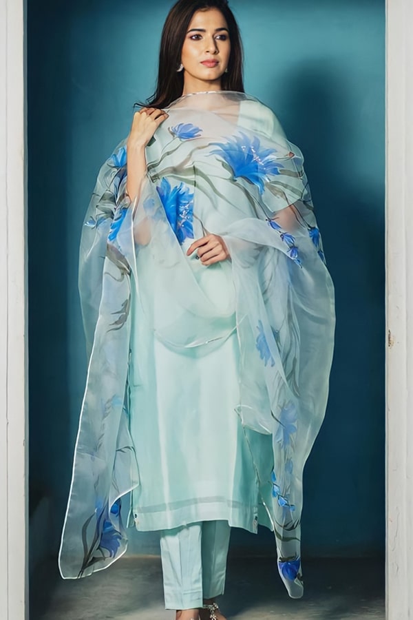 Modern simple plazo suit design 2021 Pink blue - Anaya Designer Studio