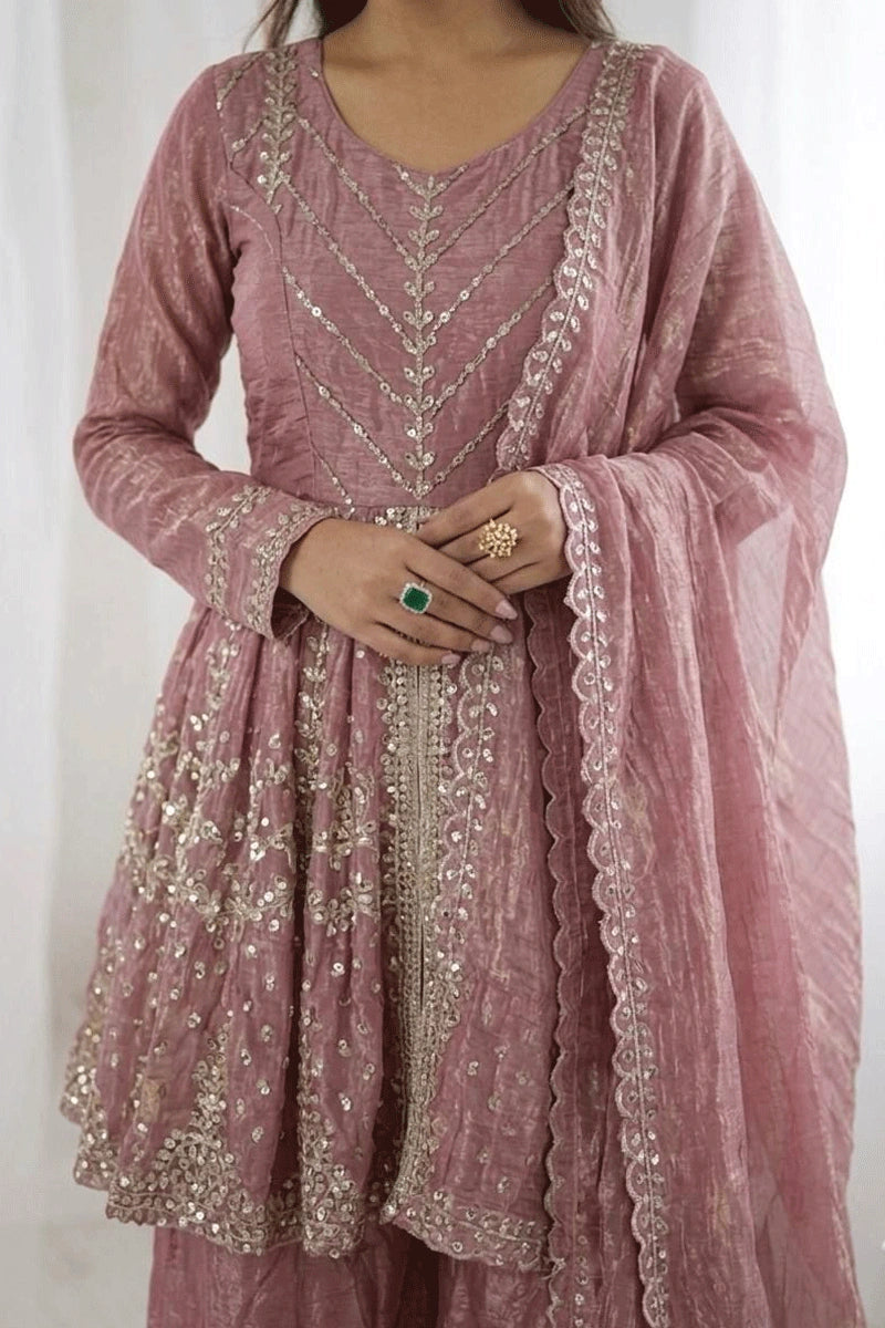 Modern Baby Pink Silk Plazo Suit for Teen Girls
