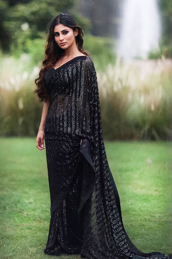 Mouni Roy Black sequence Lehenga Choli for wedding engagement reception cocktail party Bollywood style attire ready to wear made to popular measure