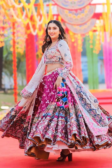 Multicolor Heavy Mirror Work Lehenga Choli For Navratri