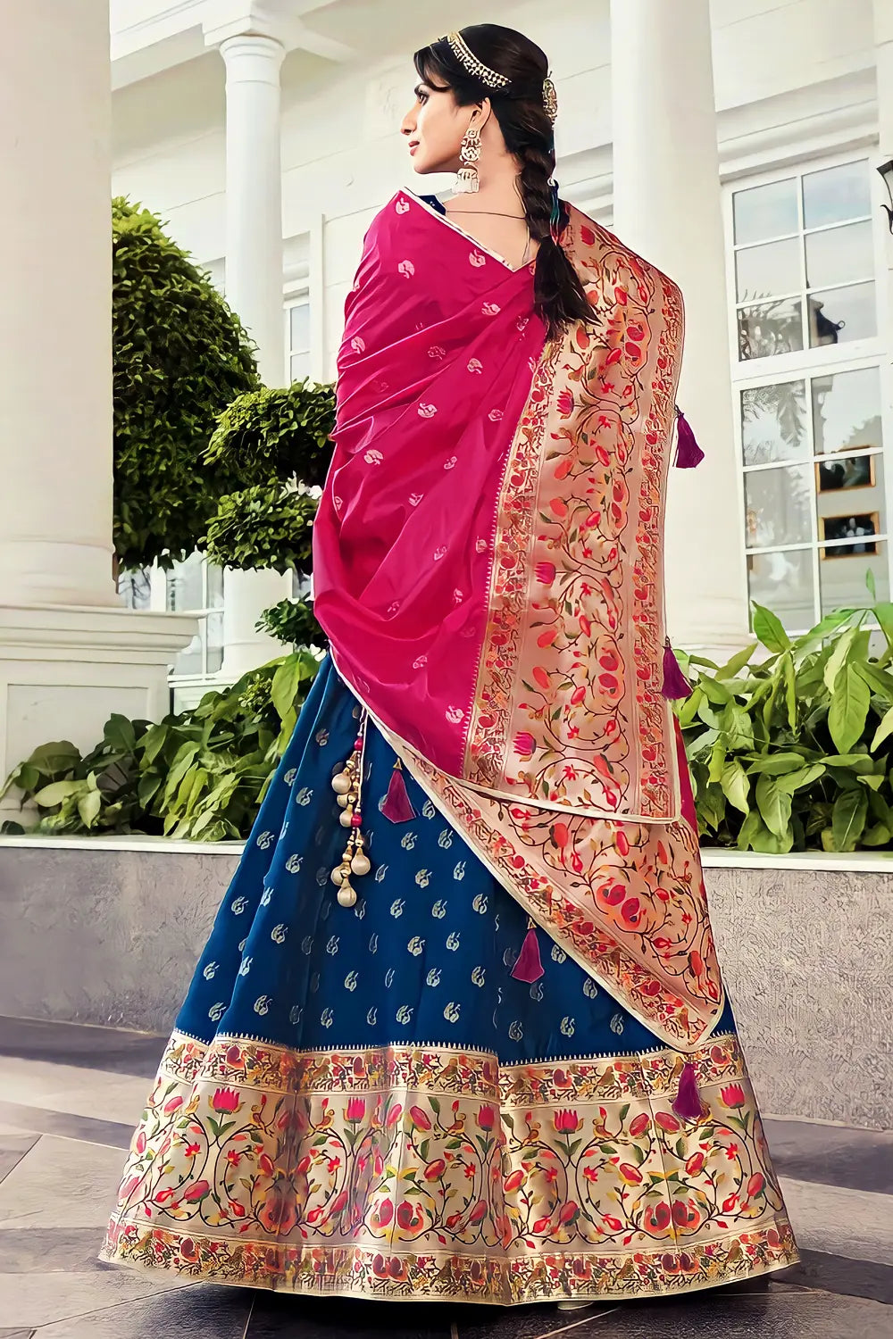 Navy Blue Half Saree Design Online