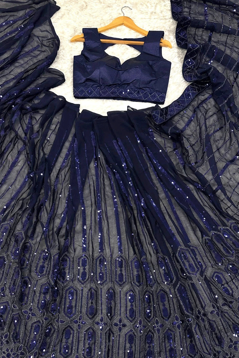 Navy Blue Sequence Saree 