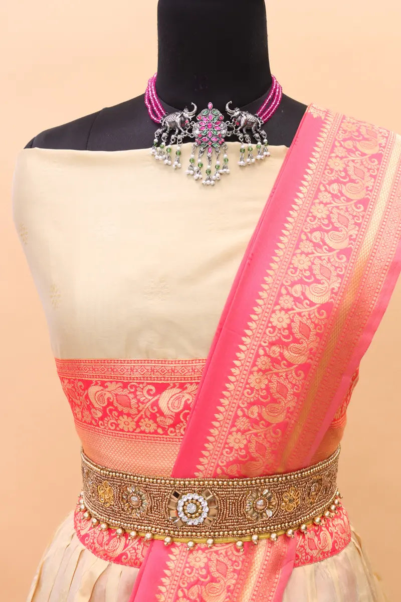 Cream Half Saree For Girls