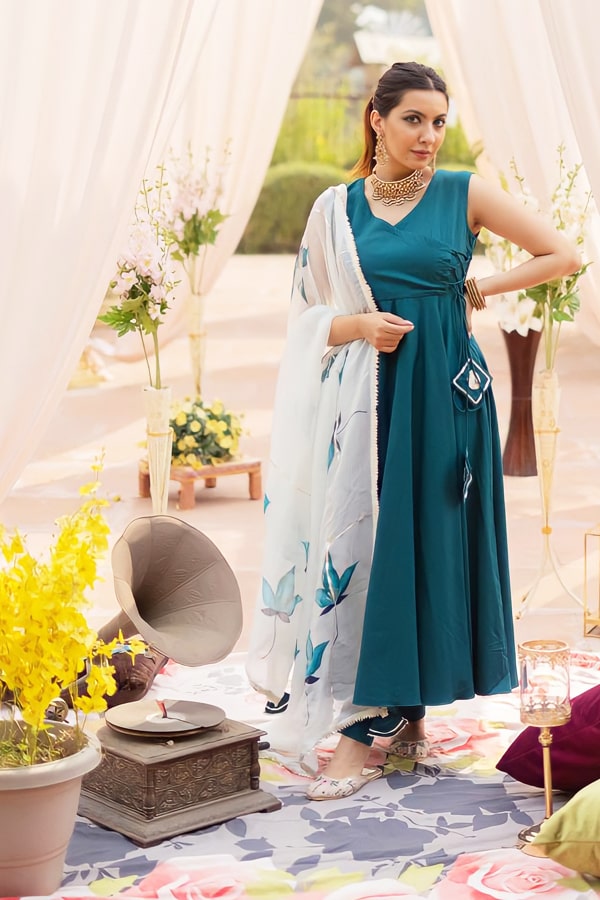 New plazo kurti design 2021 Brown Firozi - Anaya Designer Studio