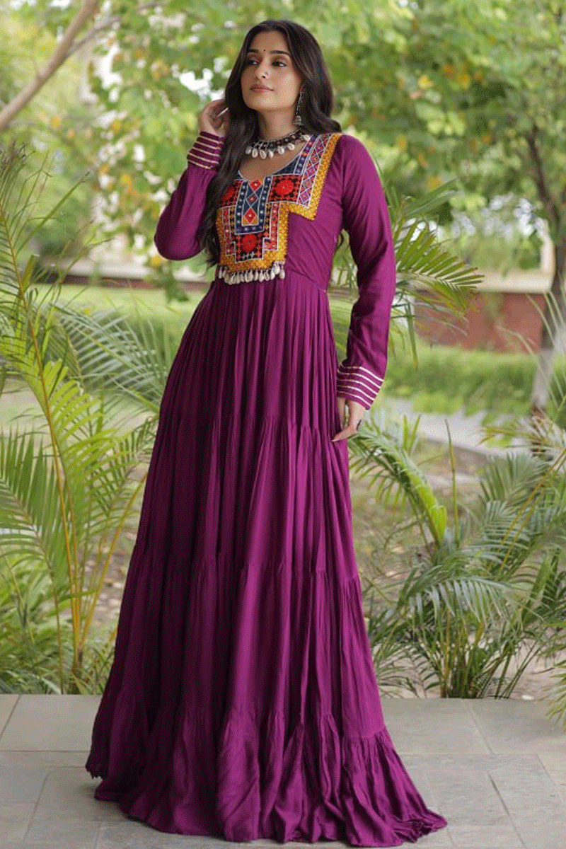 New Arrival Mirror Work Gown For Garba