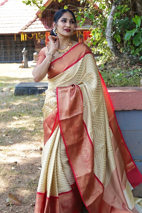 Off-White Banarasi Saree For Wedding - Anaya Designer Studio