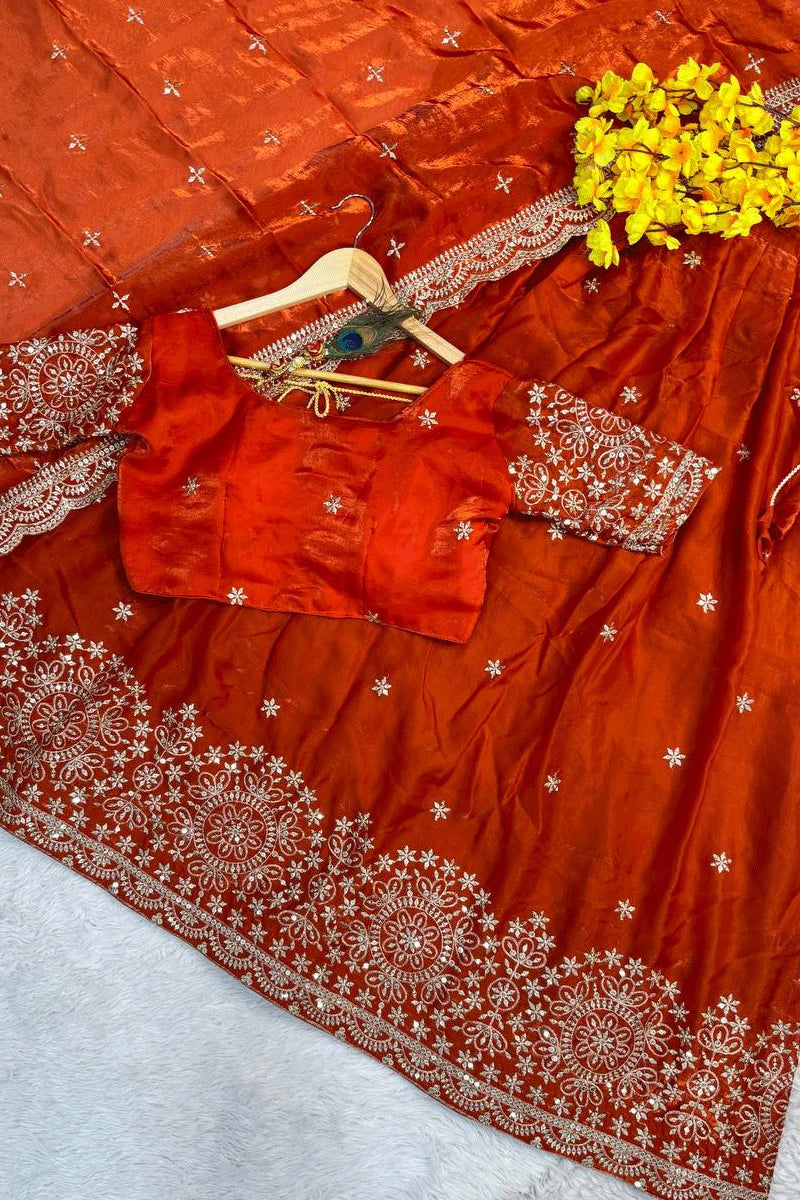 Orange Color Sequence Work Half Saree 