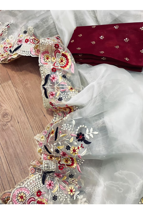 Organza Silk Saree For Wedding Embroidery - Anaya Designer Studio
