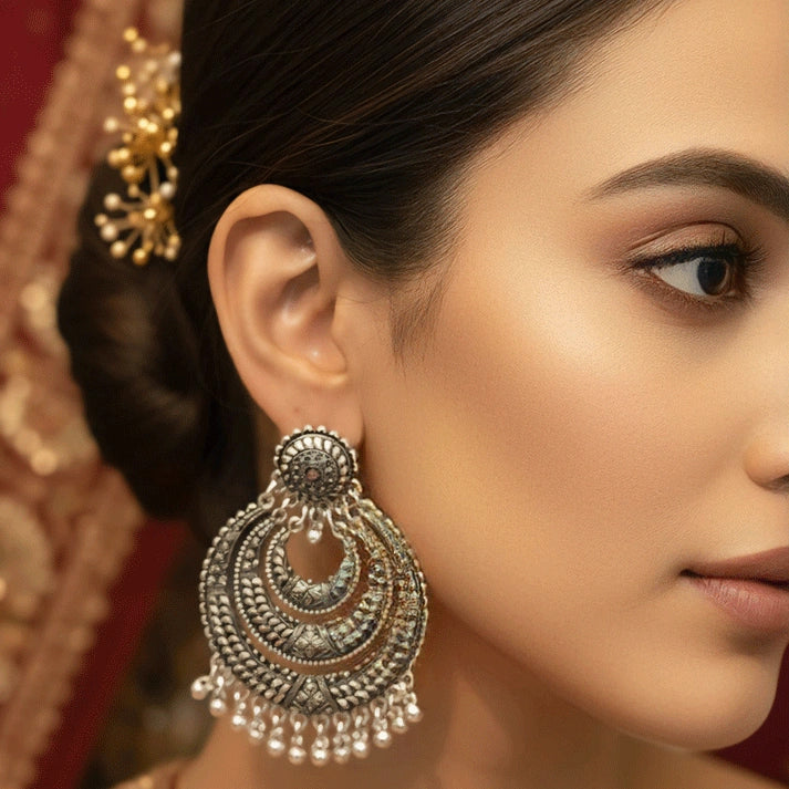 Oxidised Chandbali Earrings