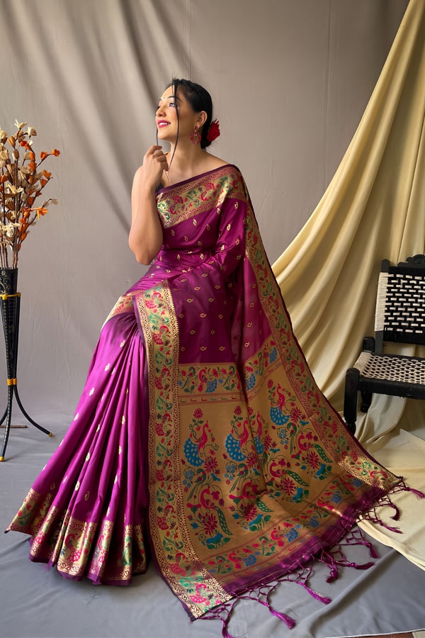 Purple Color New Paithani Sarees