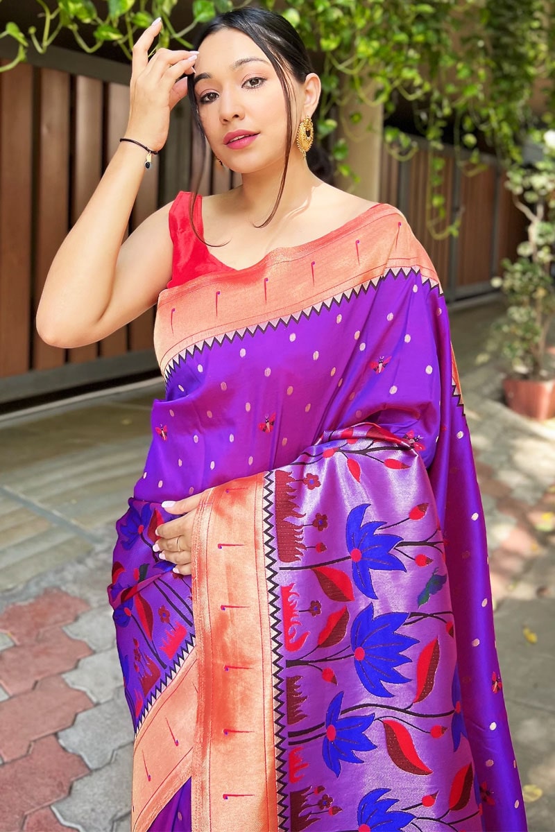 Purple Color Original Paithani Saree Price