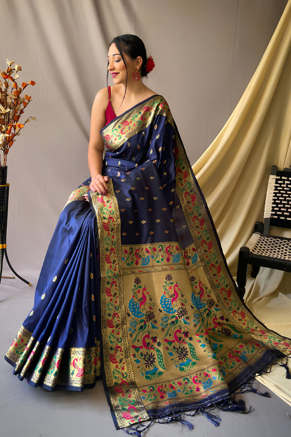 Traditional Silk Paithani Saree With Peacock Border