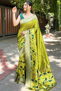 Parrot Green Wedding Paithani Saree For Girls