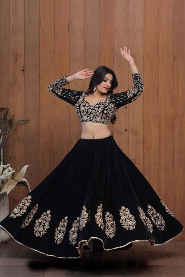 Party Wear Designer Velvet Lehenga For Girls - Anaya Designer Studio