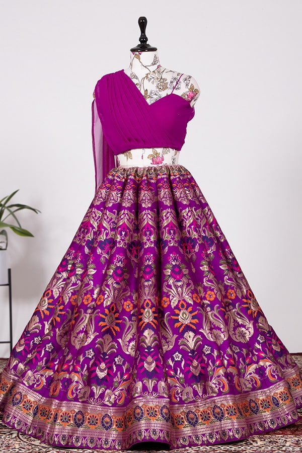 Latest Crop Top Banarasi Lehengas For Bride Sister - Anaya Designer Studio