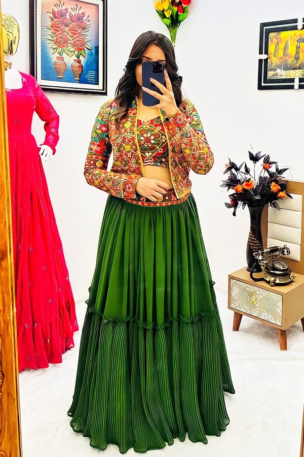 Party Wear Crop Top Lehenga With Jacket For Girls - Anaya Designer Studio