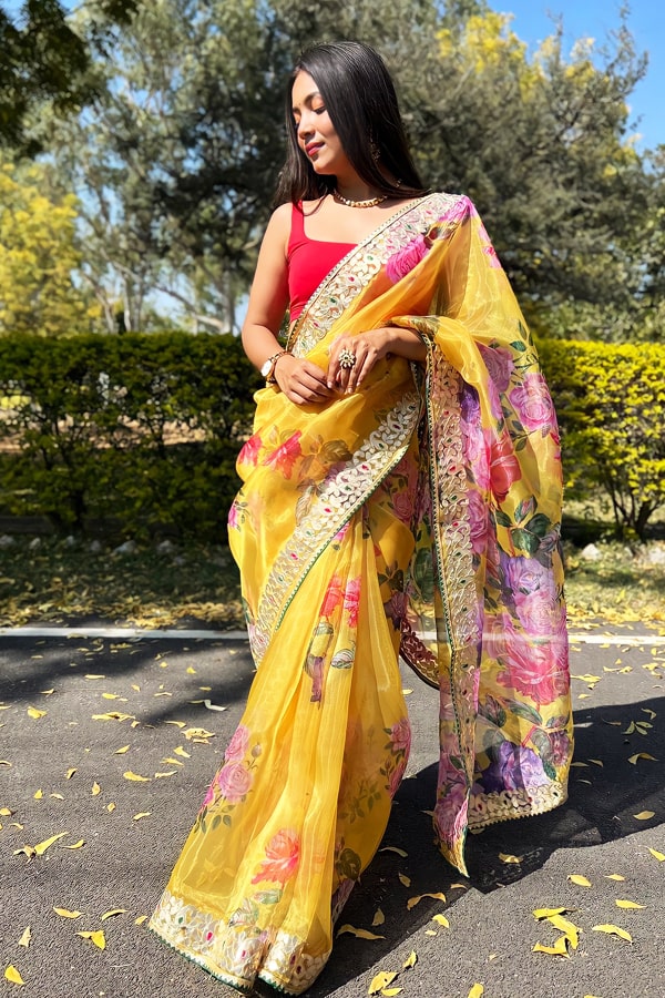 Party Wear Designer Organza Silk Saree With Rich Pallu For Wedding - Anaya Designer Studio