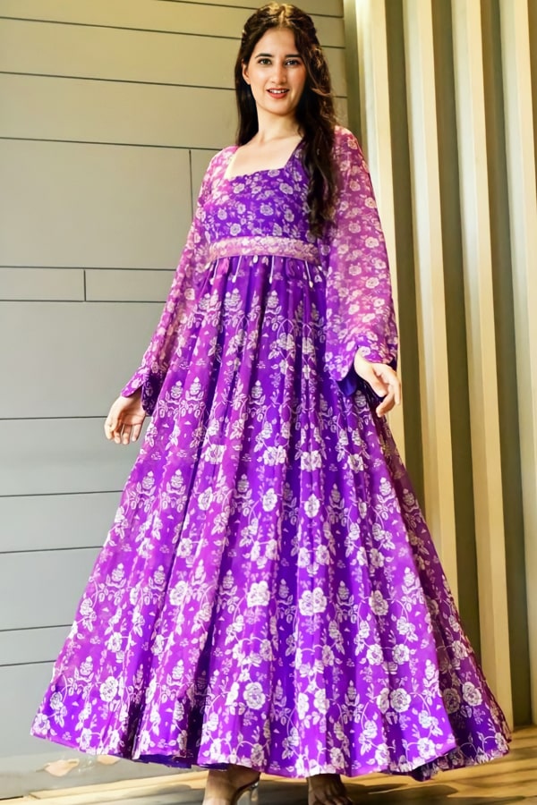 Party Wear Floral Print Gown Design For Women 2022 - Anaya Designer Studio