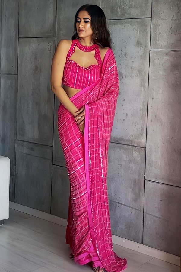 Party Wear Georgette Sequin Work Saree For Wedding - Anaya Designer Studio