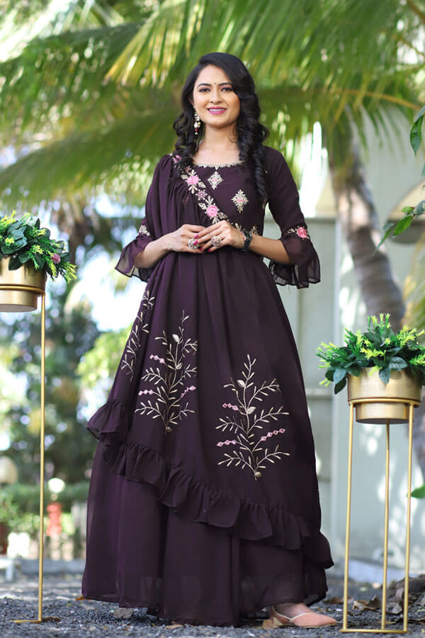 Designer Long Dress With Shrug Set For Girls Designer Long Dress With Shrug Set For Girls