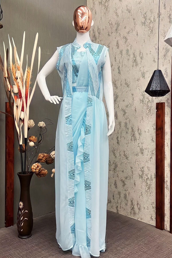 Party Wear Indo Western Saree For Farewell - Anaya Designer Studio