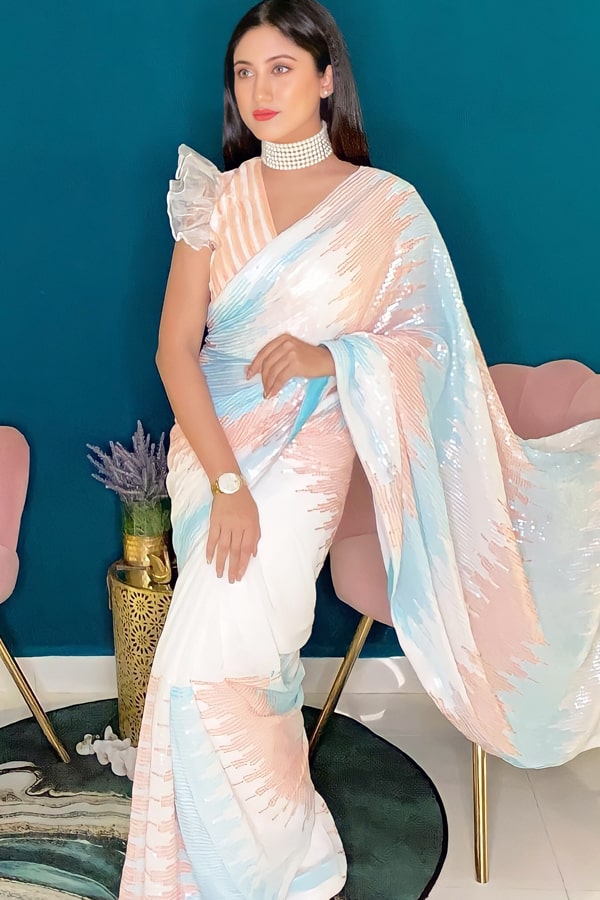 Designer Georgette Sequence Saree Online Shopping 2022 - Anaya Designer Studio