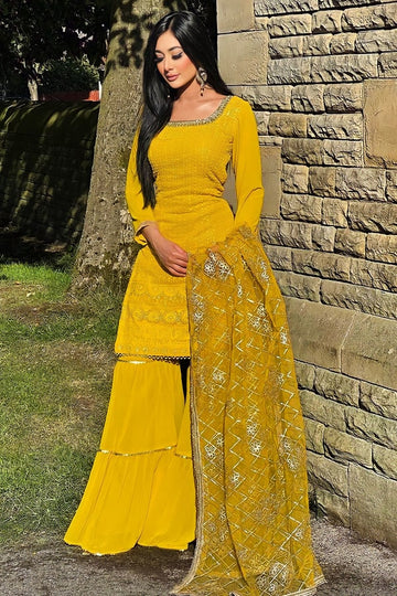 Gold Sharara Designs 2019 Party Wear Sharara Designs 2019 Party