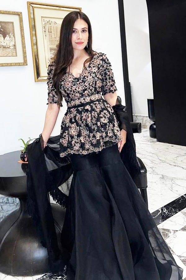 Black Sharara For Wedding With Belt - Anaya Designer Studio