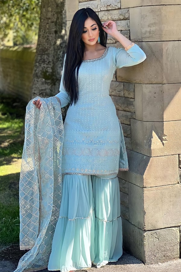 Party Wear Sharara Suit With Short Kurti For Wedding