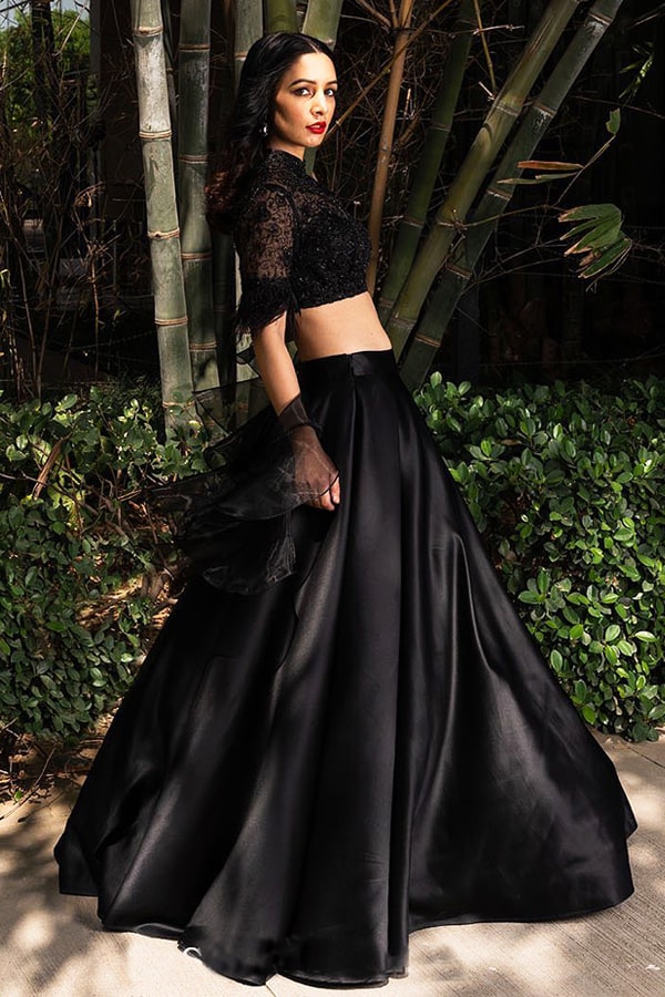 Party wear black crop top lehenga designs - Anaya Designer Studio