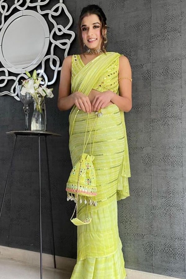 Party wear latest saree design 2021 Yellow - Anaya Designer Studio