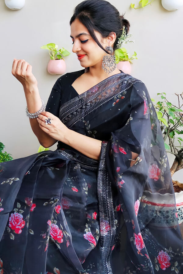 Party wear saree for unmarried girl Black 2021.