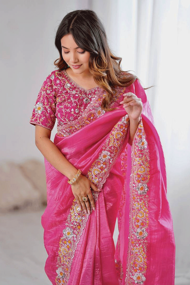 Pink Silk Heavy Saree For Reception Party