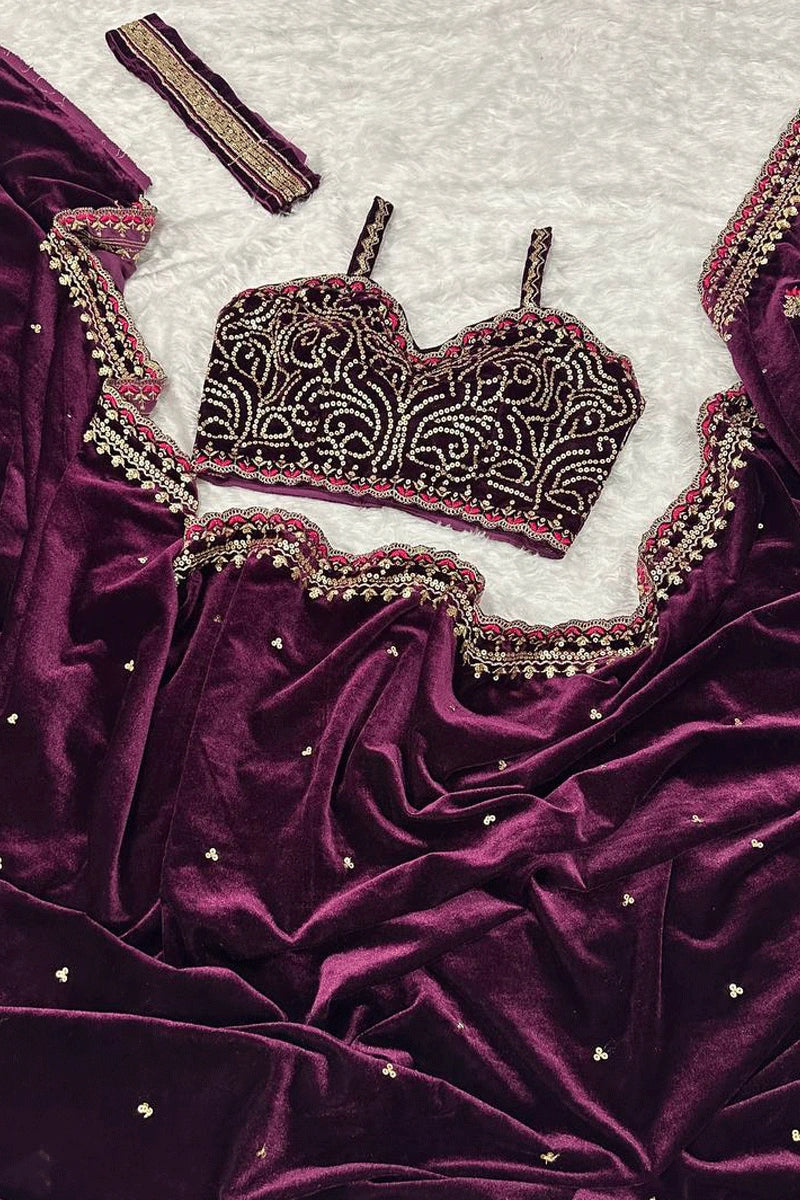 Party wear velvet saree