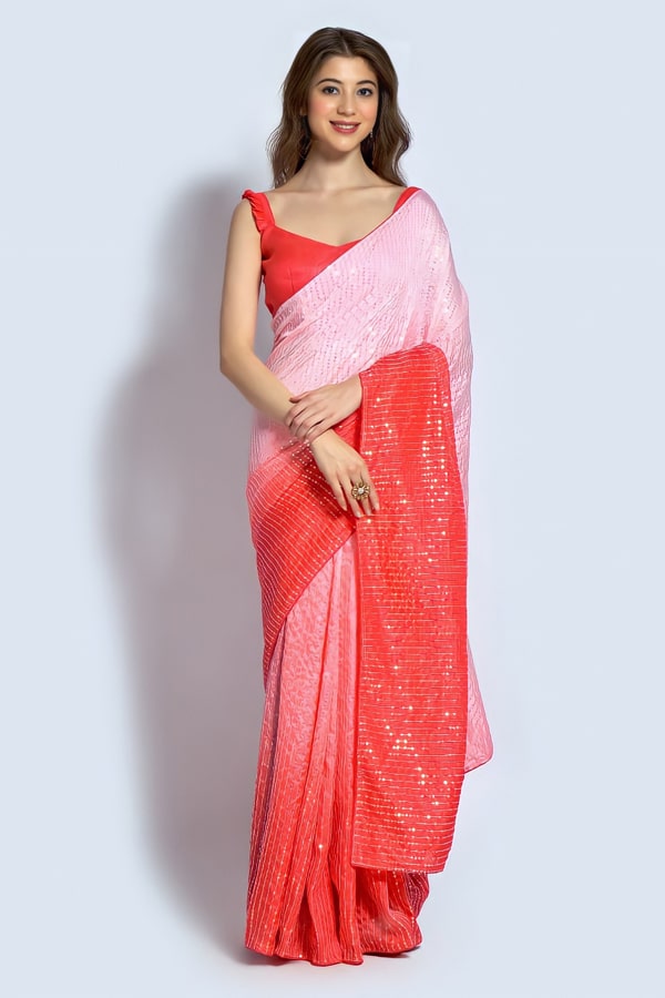 Peach double shade sequin saree