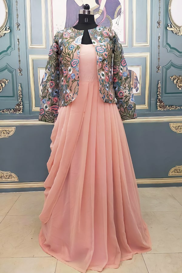 Peach Colour Gown With Jacket Indian Style - Anaya Designer Studio Peach Colour Gown With Jacket Indian Style - Anaya Designer Studio
