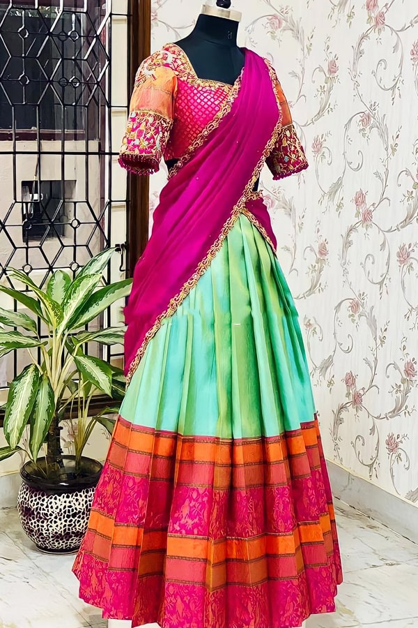 Modern Kasavu Kerala Wedding Half Saree 2022 - Anaya Designer Studio