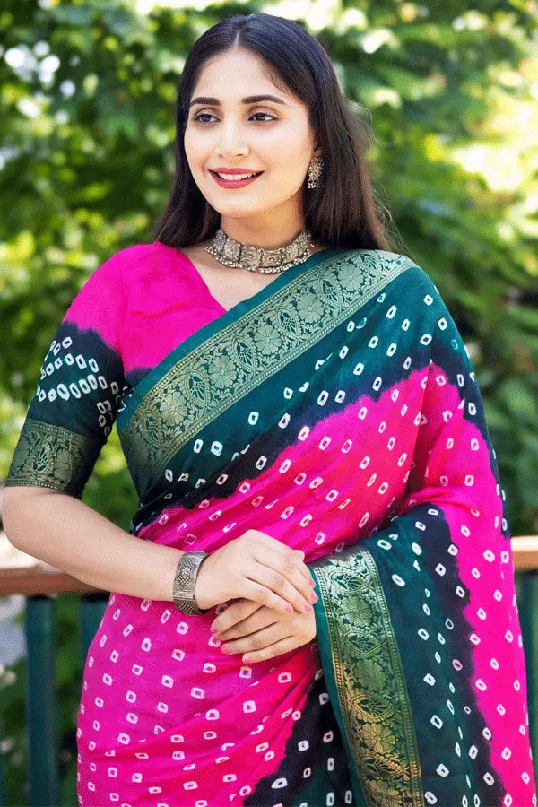 Pink Bandhani Saree Online